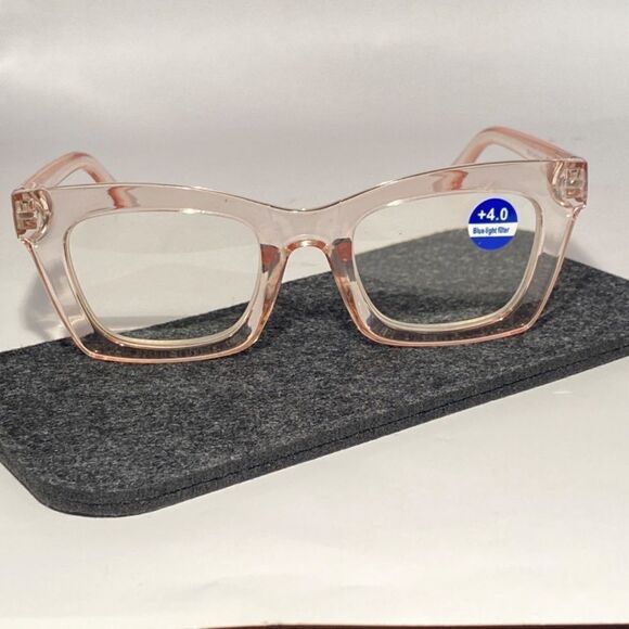 1336 Gretchen Reading Glasses 4.0 Square Clear Pink Frames NWT - Picture 2 of 9